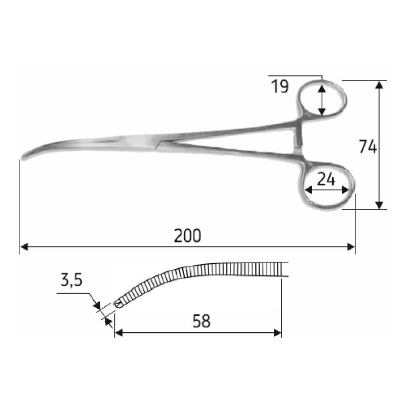 Затискач судинний Rochester - Ochsner, зігнутий 20 см, J-17-728, Surgicon.